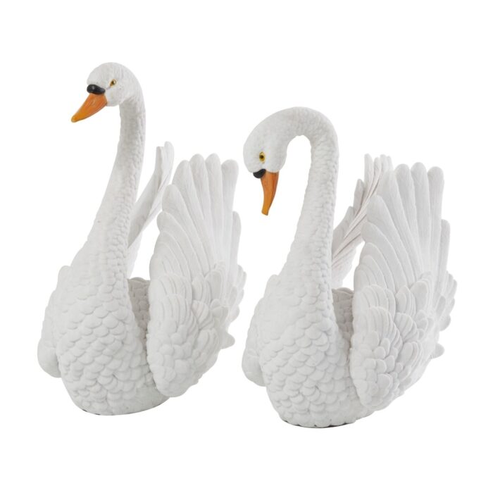 White Resin Textured Swan Sculpture (Set of 2) - Image 2