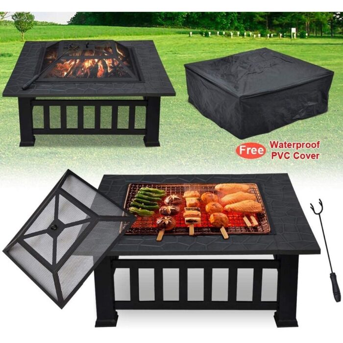 32-inch Metal Portable Courtyard Fire Pit with Accessories