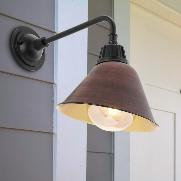 Aurora 9.63" 1-Light Farmhouse Industrial Indoor/Outdoor Iron LED Gooseneck Arm Outdoor Sconce, by JONATHAN Y - 9.63