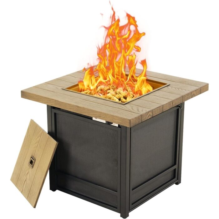 30 Inch Fire Pit Table, Propane Firepit Outdoor Gas Fire Pits Clearance, 50,000 BTU with Woodgrain Tabletop, Lid, Lava Rocks - Image 2