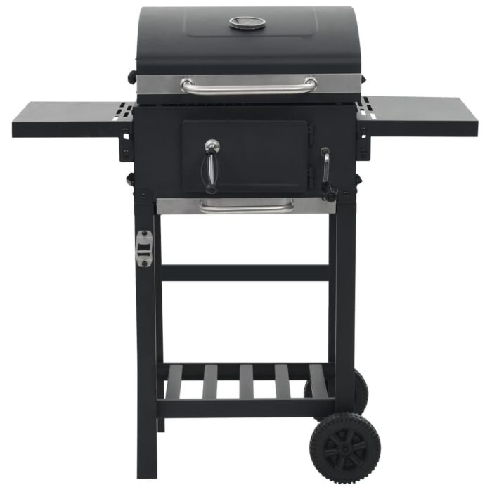 vidaXL Charcoal-Fueled BBQ Grill with Bottom Shelf Black - 38.2" x 22.4" x 39" - Image 2