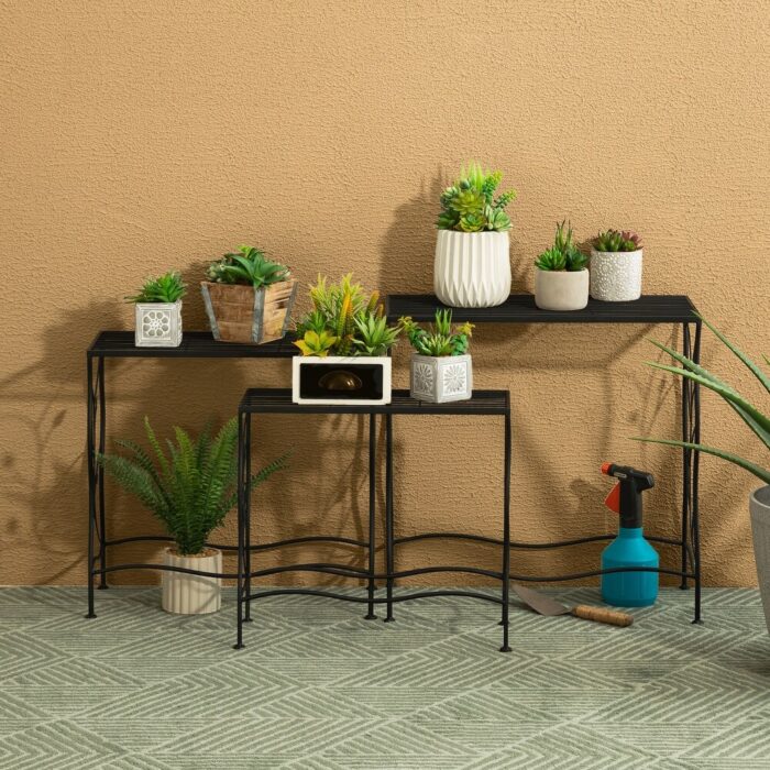 Glitzhome Set of 3 Rectangular Multifunctional Metal Planter Stands Nesting Side Tables Bakers Racks - Image 2