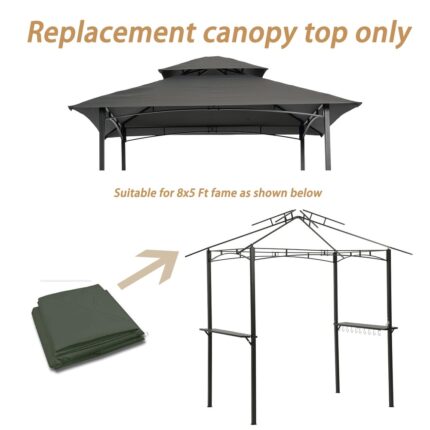 Gray 8 x 5 ft Grill Gazebo Canopy, Replacement BBQ Tent Roof Cover, UV-Fire-Water Protection - Image 2