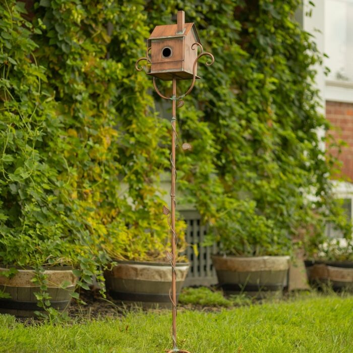 63" Tall Colonial Style Birdhouse Garden Stake in Antique Copper - Image 2