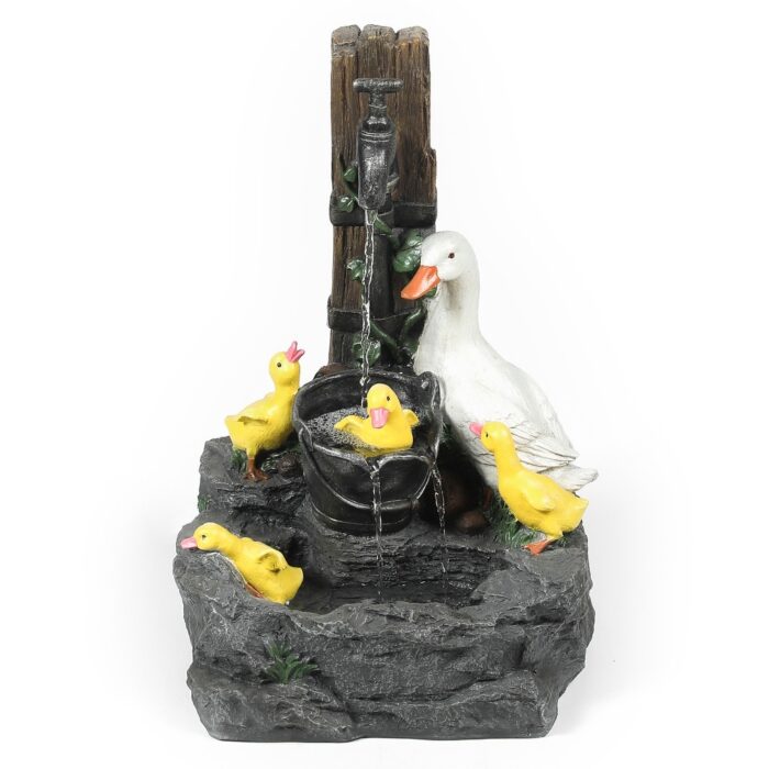 Resin Duck Family and Water Faucet Outdoor Patio Fountain - Image 2