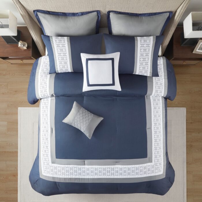 510 Design Kingwood Navy/ White 8 Piece Embroidered Comforter Set - Image 2