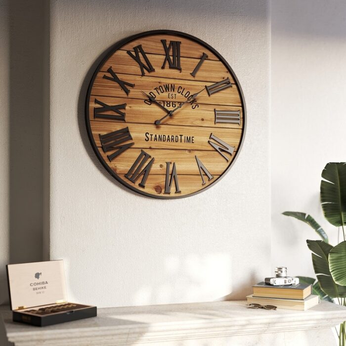 Sirena Wood Round Farmhouse Style Wall Clock - 33"H x 33"W x 1.5"D