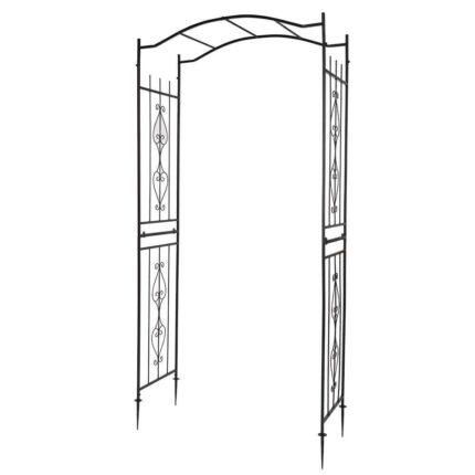 Garden Arch with Gate Black Iron Outdoor Patio Archway Arbour Trellis