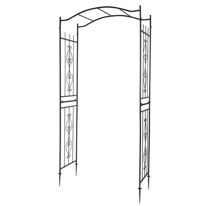 Garden Arch with Gate Black Iron Outdoor Patio Archway Arbour Trellis