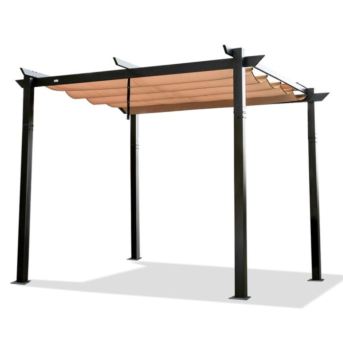 10ft x 10ft Sturdy Aluminum Outdoor Pergola with Retractable Canopy
