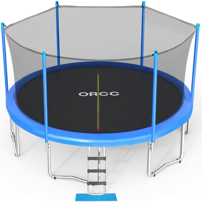 Trampoline ASTM and CPSIA Approved 10ft Kids Recreational Trampolines with Enclosure Net Ladder Outdoor Backyard Family - Blue
