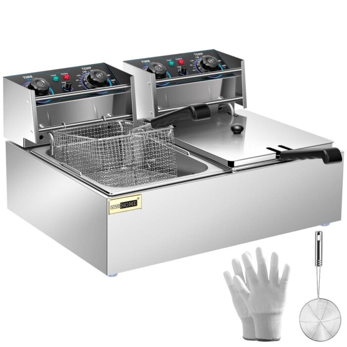 5000W 20.7 Qt Electric Deep Fryer with 60-Min Timer and Temperature Control, 2 x 6.35 QT Removable Baskets for Commercial