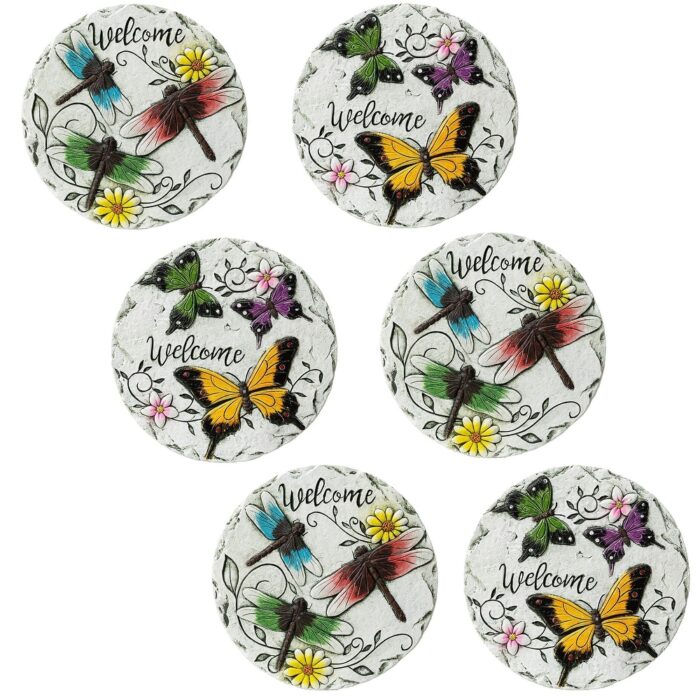 Glitzhome Set of 6 Butterflies Cement Stepping Stones Spring Garden Decor - 9.75 in
