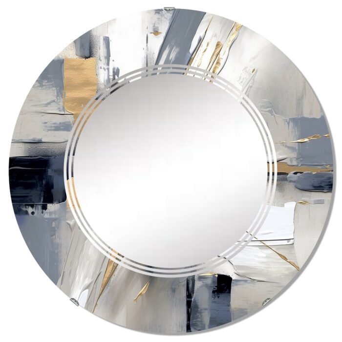 Designart "Grey and Gold Transcendent Impressions I" Abstract Shapes Modern Wall Mirror - Image 2