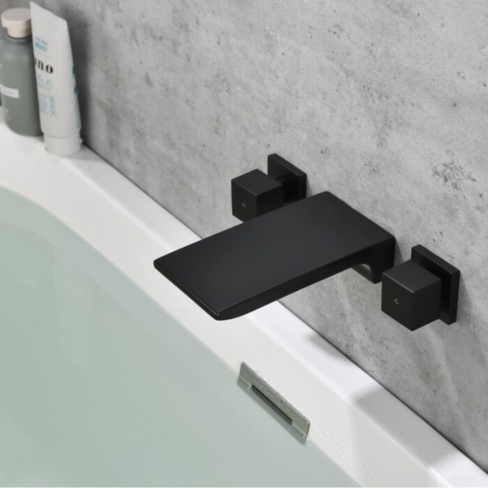 Wall Mounted Tub Faucet Modern Waterfall Matte Black Tub Fillers with Double Handles Bathroom Faucets With Valve