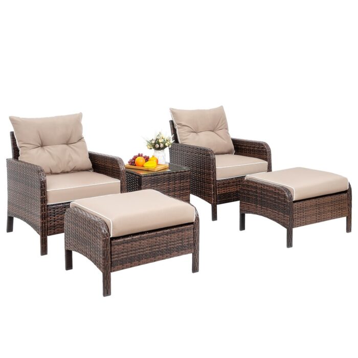 Futzca 5-pc. Brown Wicker Small Patio Furniture Set - Image 2