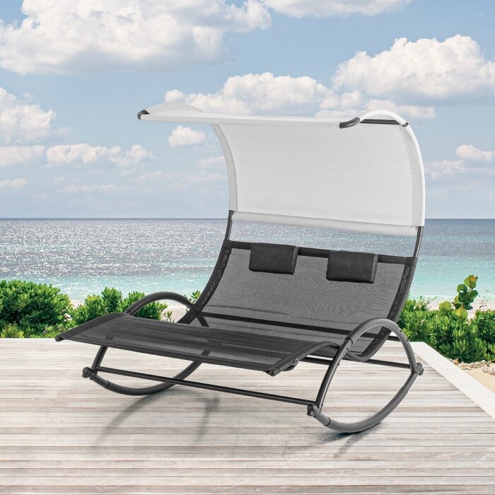 Pellebant Outdoor Double Chaise Lounge Chair Swing Hammock Bed with Canopy - N/A - Image 2