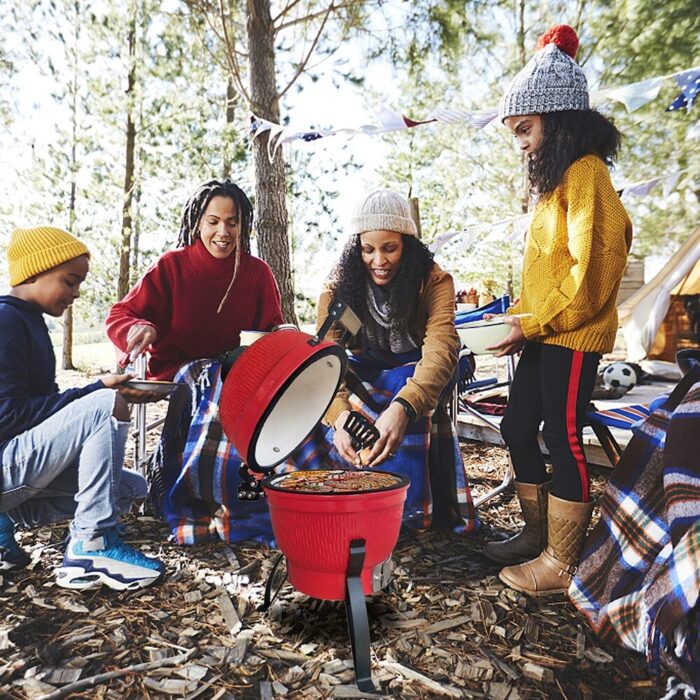 13in Round Ceramic Charcoal Grill,Red - Image 2
