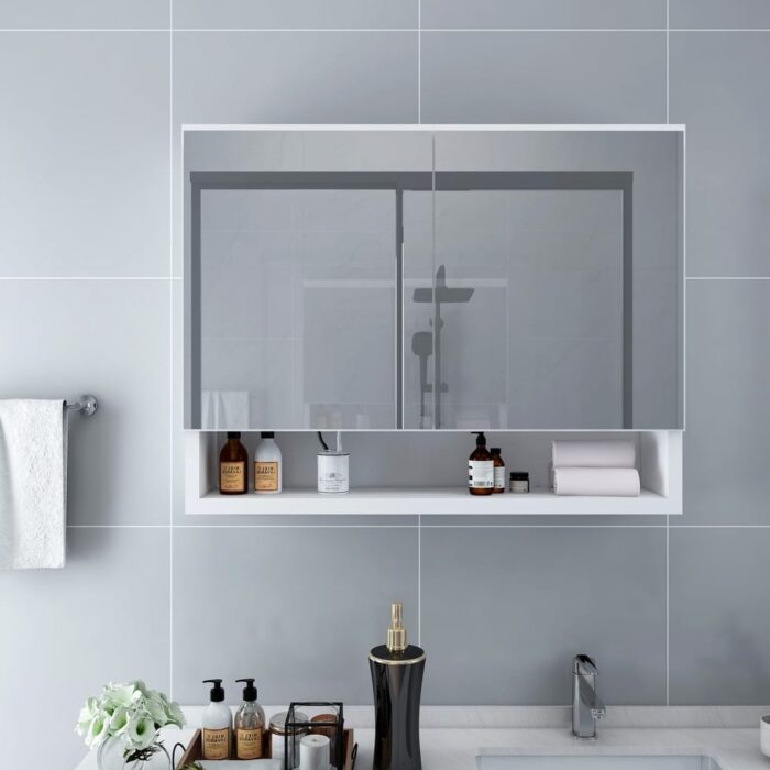 vidaXL LED Bathroom Mirror Cabinet Storage Vanity Wall Cabinet Furniture MDF - 31.5" x 5.9" x 23.6"