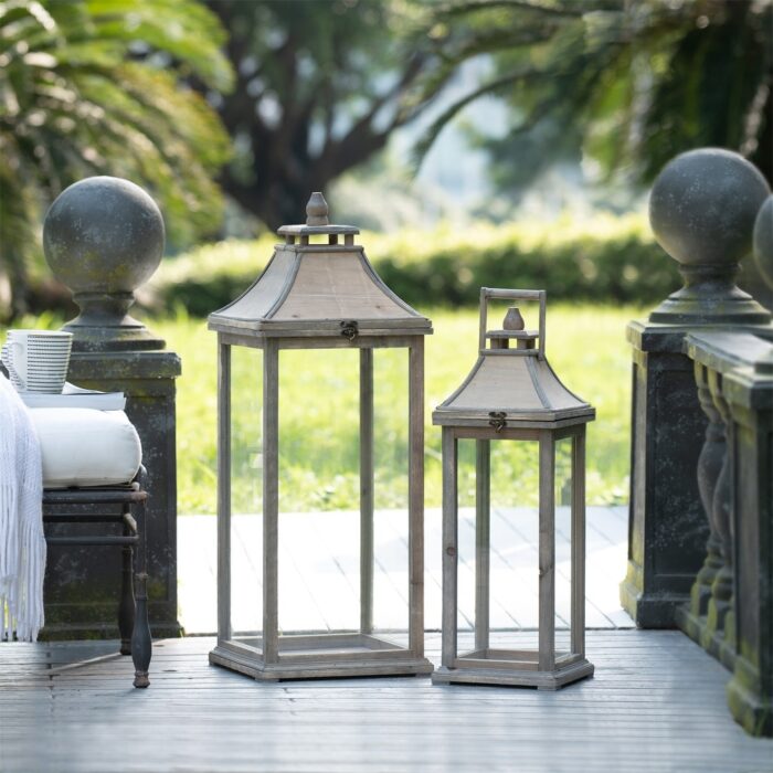 Hurricane Wooden Candle Lantern Decorative for Indoor Outdoor