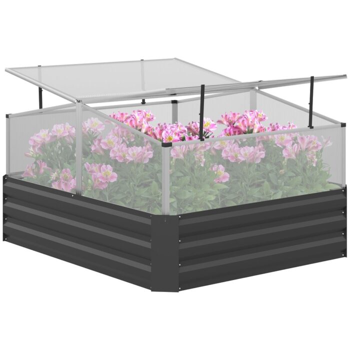 Outsunny Galvanized Raised Garden Bed Kit with Polycarbonate Mini Greenhouse, Metal Planter Box - Image 2