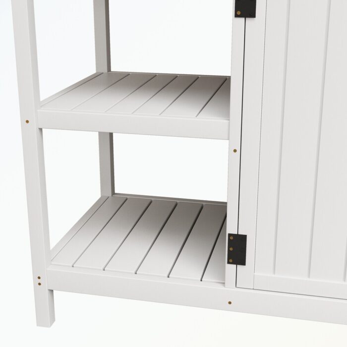 Wooden Potting Bench Table with 2 Drawers, Cabinet and Open Shelves