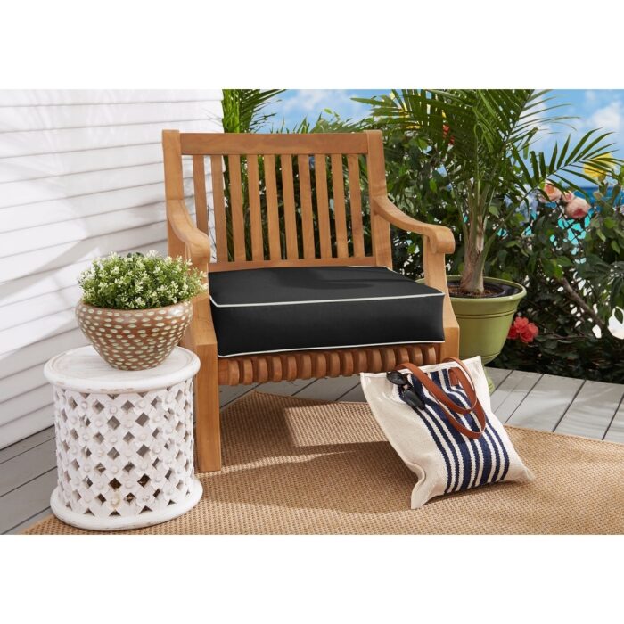 Sunbrella Canvas Black with Ivory Indoor/Outdoor Deep Seating Cushion, Corded