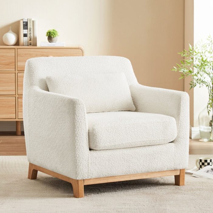 VANOMi 31.5'' Upholstered Mid-century Modern Armchair, Velvet Boucle Barrel Chair