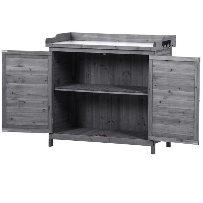 Garden Wood Workstation Storage Cabinet Potting Bench Table - Image 2