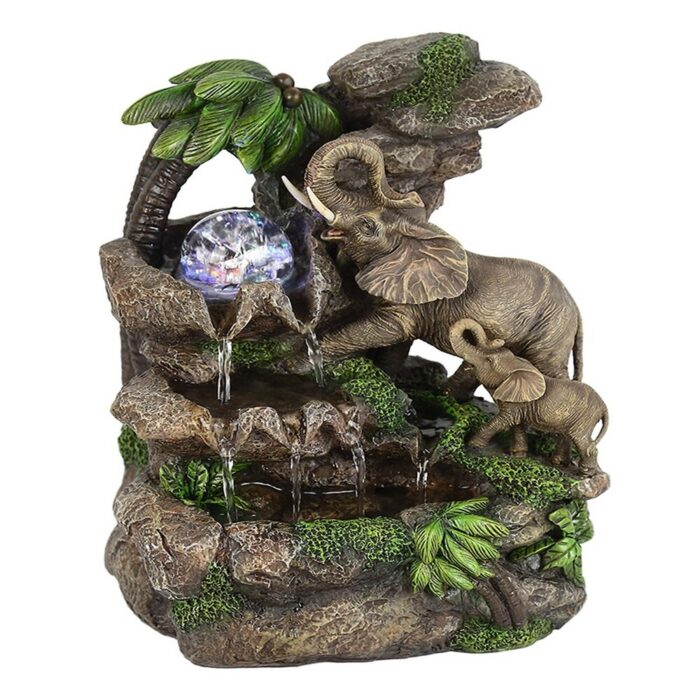 Eci 11 Inch Elephant Tabletop Water Fountain, Crystal LED Light, Multicolor