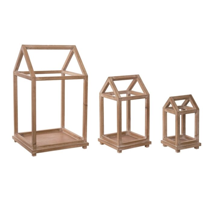 Transpac Wood 20.75" Brown Spring Framed Lanterns Set of 3 - N/A