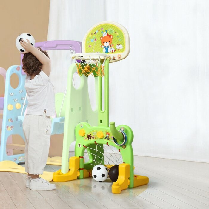 6 in 1 Climber Swing Basketball Hoop Football Gate - Multi - 82" x 68.5" x 45.5" (L x W x H) - Image 2