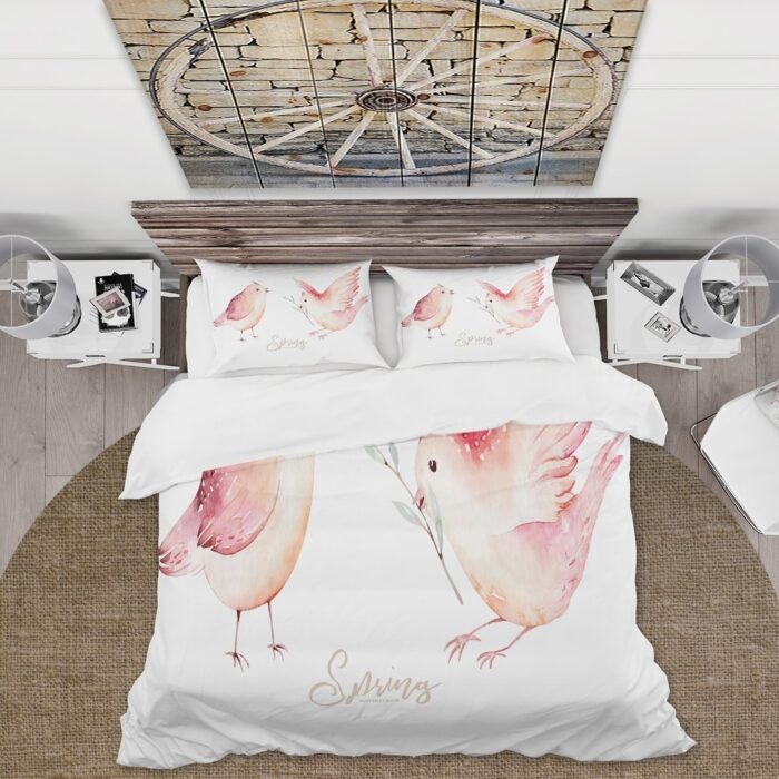 Designart 'Spring Bird On Blooming Branch With Green Leaves' Traditional Duvet Cover Set - Image 2
