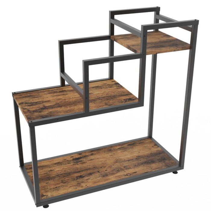 Metal and MDF plate Multilayer Flower Stand-Brown - Image 2