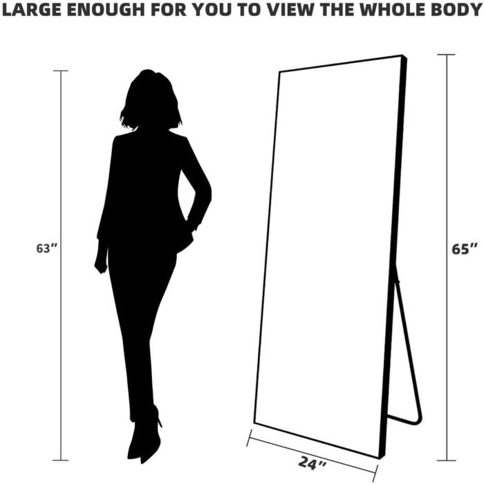 24 in. W x 65 in. H Rectangular Black Full Length Floor Mirror with LED Light Dimmable - Image 2
