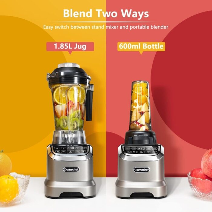 Smoothie Countertop Blender, 1800 W Professional Blender with 600ml Travel bottle, High-Speed Blender for Shakes, Smoothies - Image 2