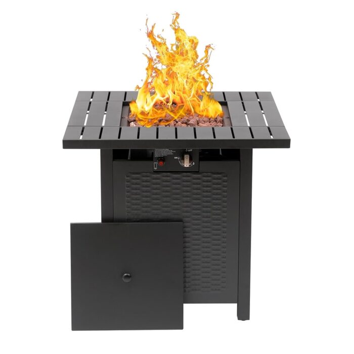 SUGIFT 28" 50000 BTU Propane Gas Fire Pit Table with Lava Rocks, Metal Lid and Protective Cover