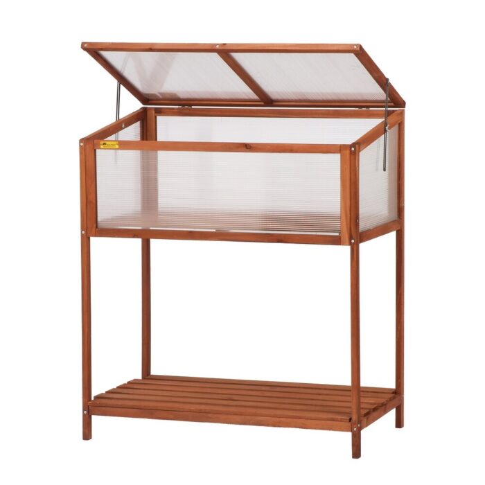 Wooden Greenhouse Cold Frame with Shelf-41"H - Brown - Image 2