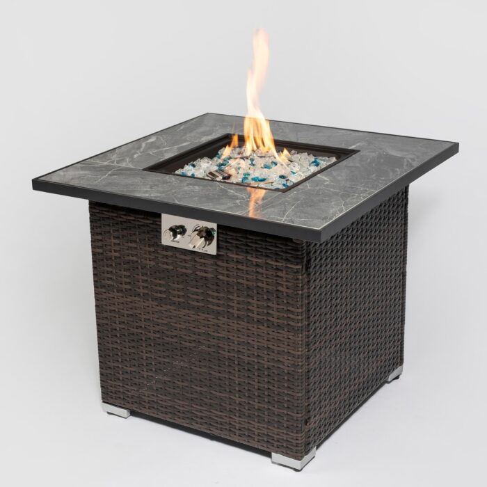 Outdoor Propane Gas Fire Pit Table with Glass Rocks and Rain Cover - Image 2