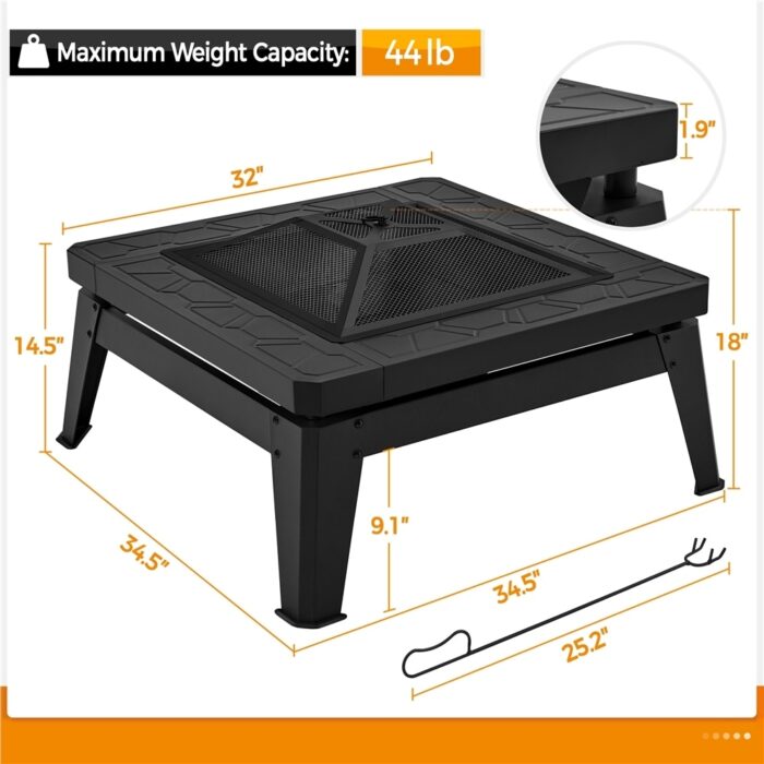 Yaheetech 32in Fire Pit Table Outdoor Patio Fire Pits Square Steel Stove with Mesh Screen and Cover - N/A - Image 2