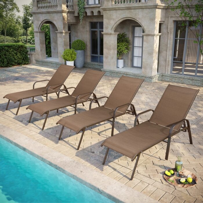 Pellebant 2/4PCS Outdoor Adjustable Patio Chaise Lounge Chairs