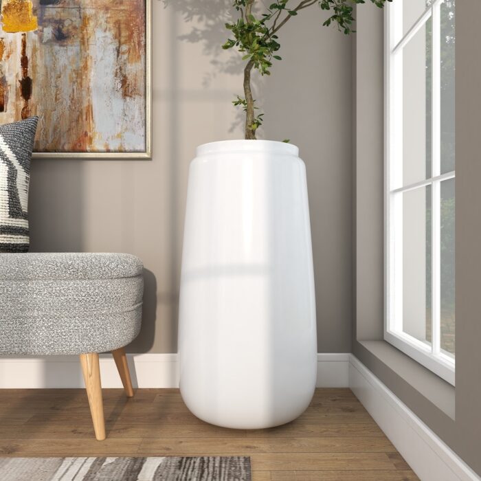 White Resin Tall Floor Vase - 16"W, 30"H