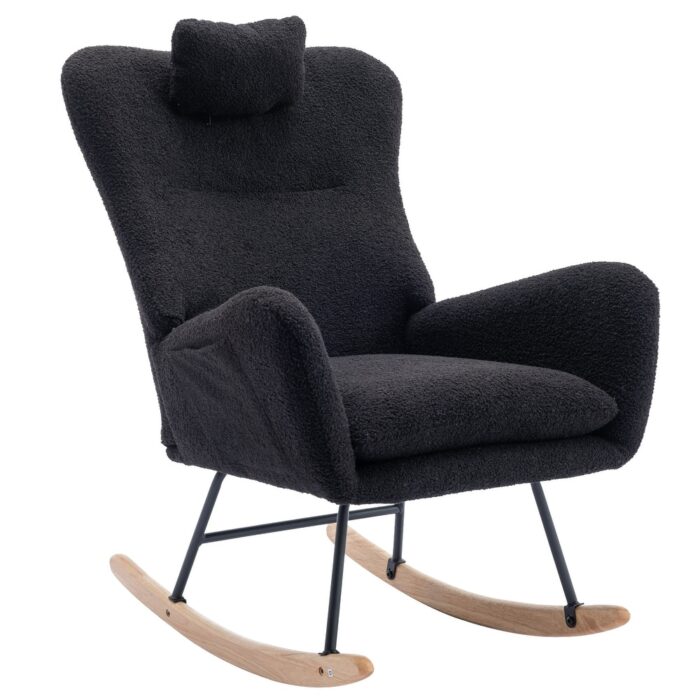 Rocking Chair with Pocket, Soft Teddy Fabric Rocking Chair