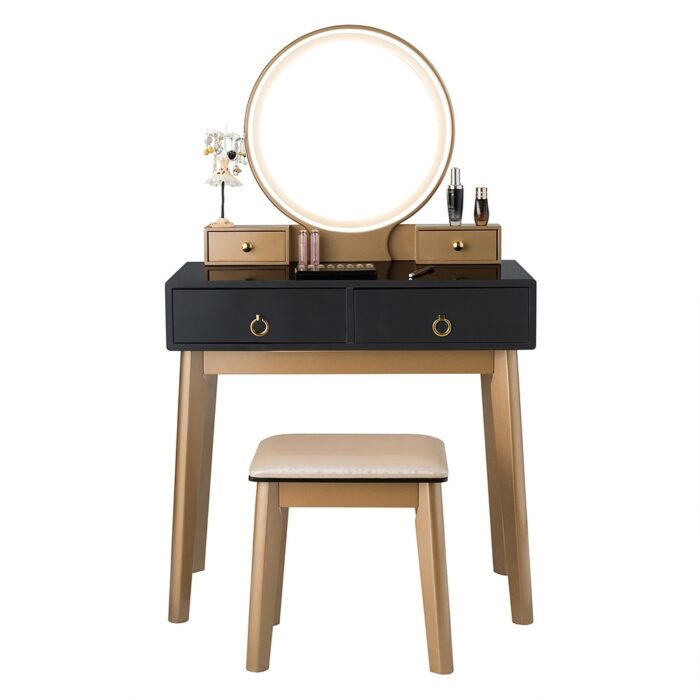 Vanity Makeup Dressing Table Set with Touch Screen Dimming Mirror