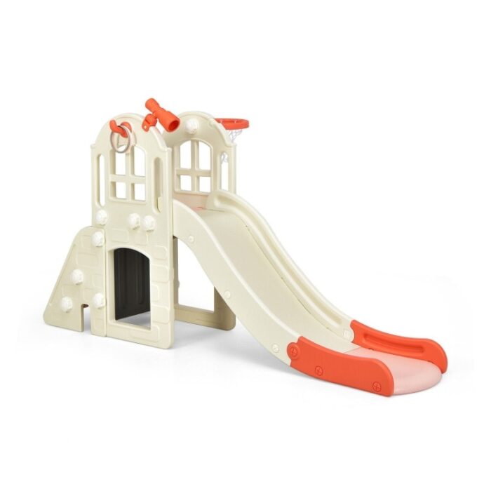 6-In-1 Large Slide for Kids Toddler Climber Slide Playset with Basketball Hoop - 75"x 33"x 39" (L x W x H)