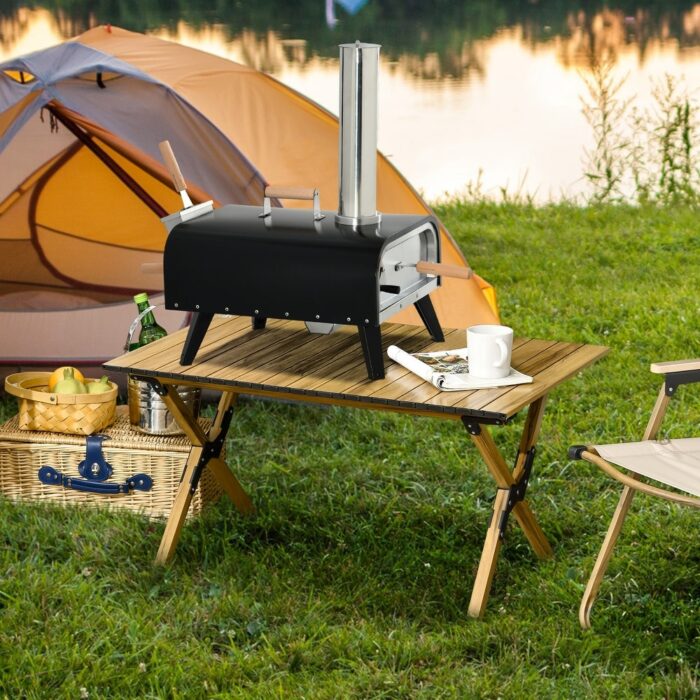 Outsunny Outdoor Pizza Oven with 12" Rotating Stone, Peel and Cover, Portable Pellet Wood Fired Pizza Maker with Foldable Legs
