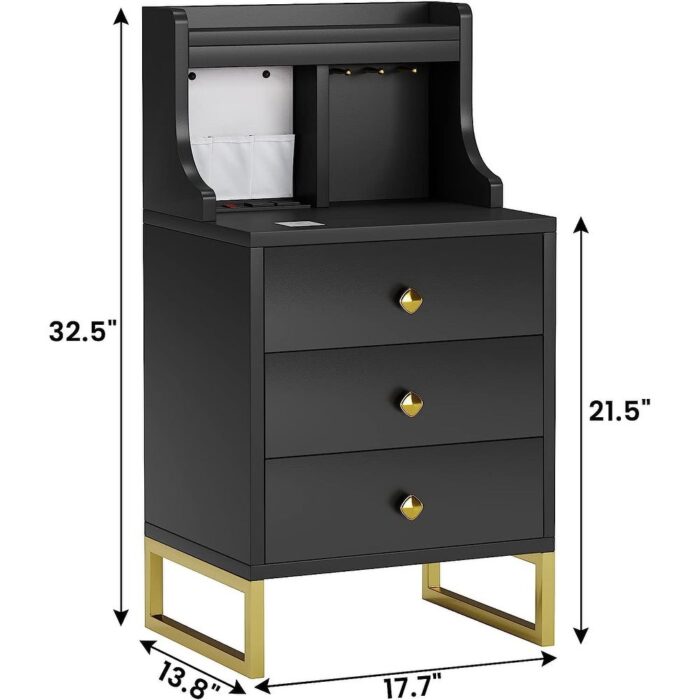LED Nightstand with Charging Station with Hutch and 3 Drawers - Image 2