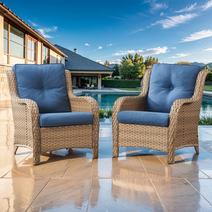 Pocassy Patio PE Wicker Chairs Rattan Dining Chairs