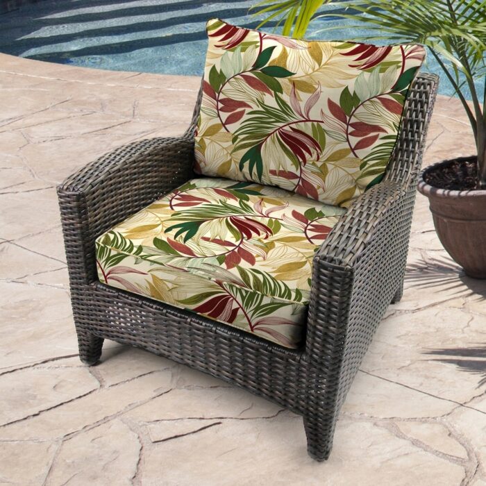 24" x 47" Beige Leaves Outdoor Deep Seat Chair Cushion Set - Image 2