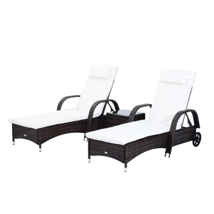 Outsunny 3-piece Wicker Adjustable Chaise Lounge Chair Set w/ Wheels - 78.75" L x 28.75" W x 40.5" H - Image 2